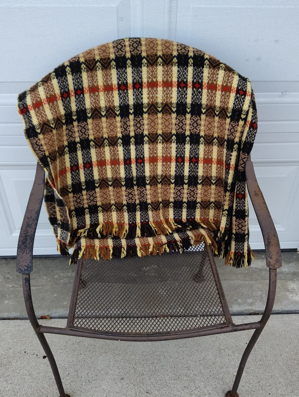 Vintage Amana Iowa Fine Wool Woolens Plaid Fringe Throws Fleece Blanket 80s USA